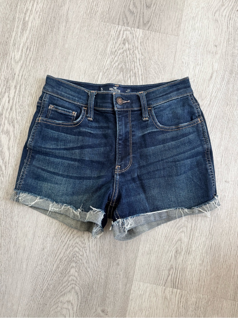 Hollister Indigo Frayed Hem Denim Shorts